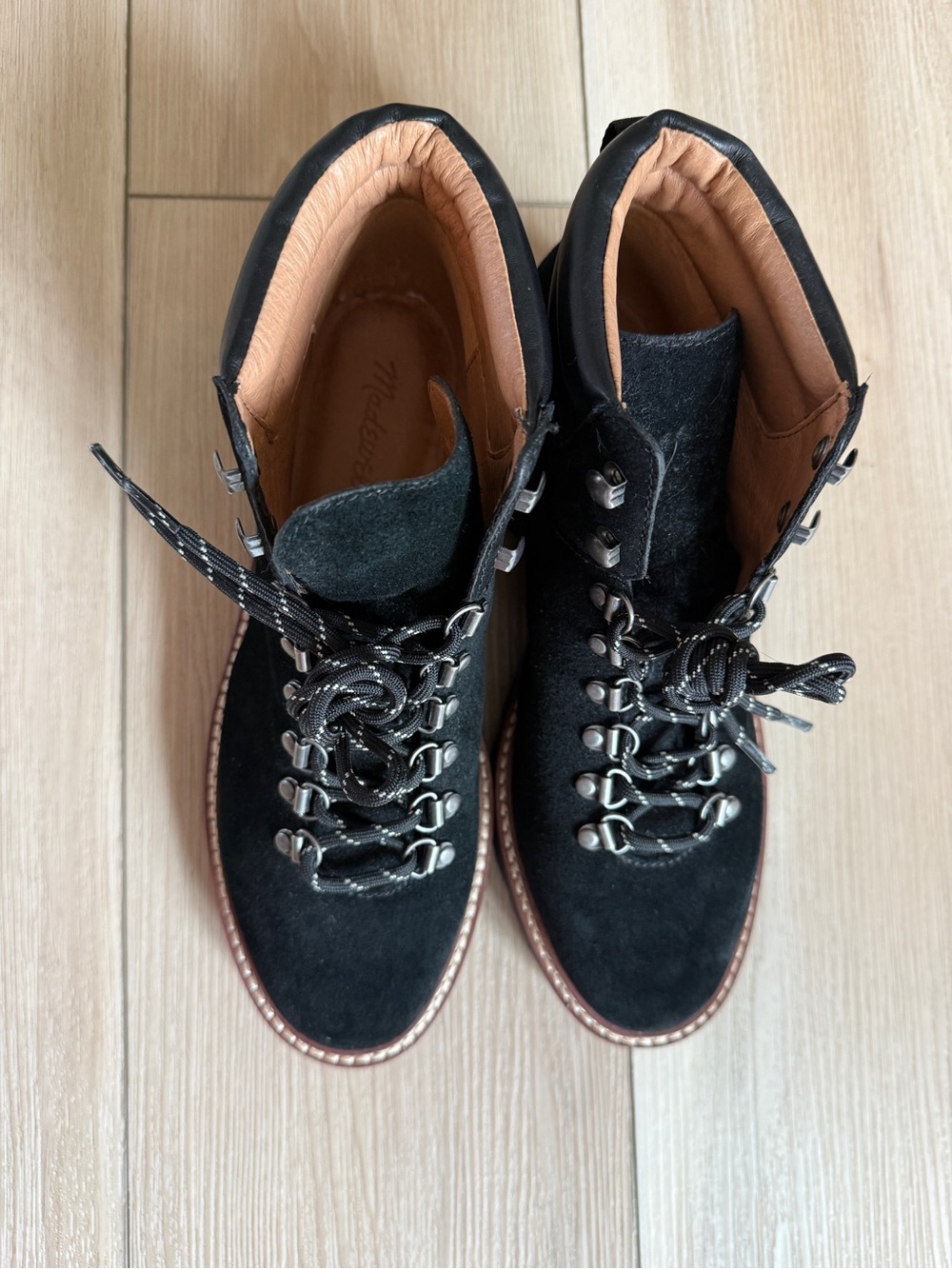 NEW Madewell Boots Lug Sole Black Suede Leather Lace-up Size 8 - Picture 3 of 10